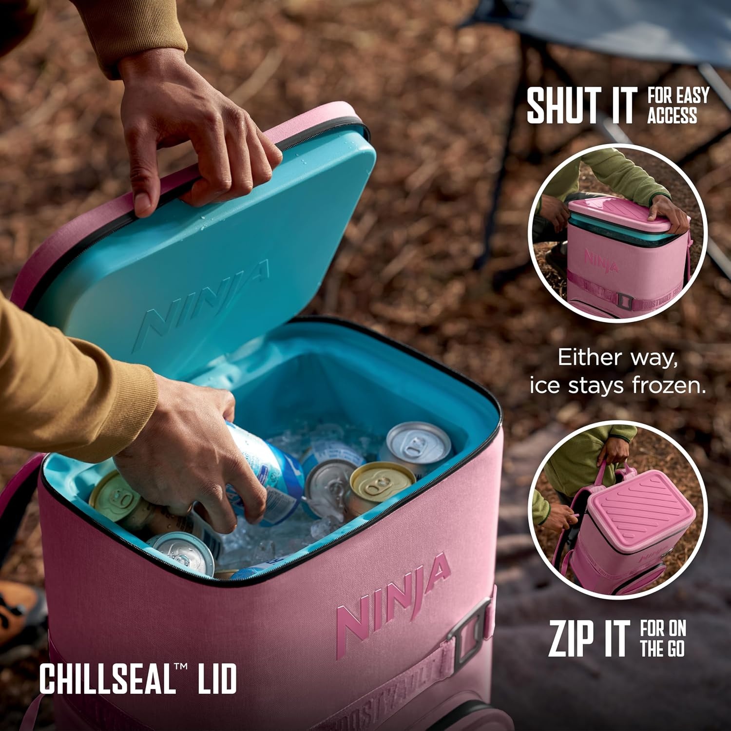image:imageNinja FrostVault Go Soft Backpack Cooler Dry Storage Birch Beige Ninja FrostVault Go soft cooler stays cool for hours with a leakproof easyaccess lid and carries like a backpackPink