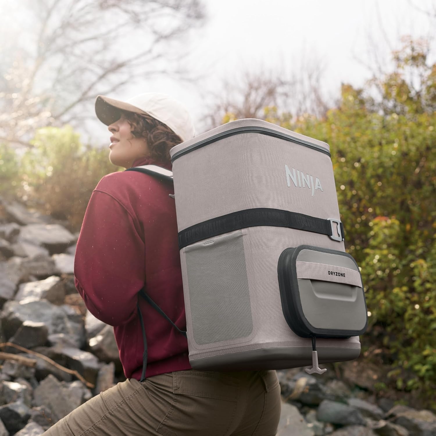 image:imageNinja FrostVault Go Soft Backpack Cooler Dry Storage Birch Beige Ninja FrostVault Go soft cooler stays cool for hours with a leakproof easyaccess lid and carries like a backpackBeige