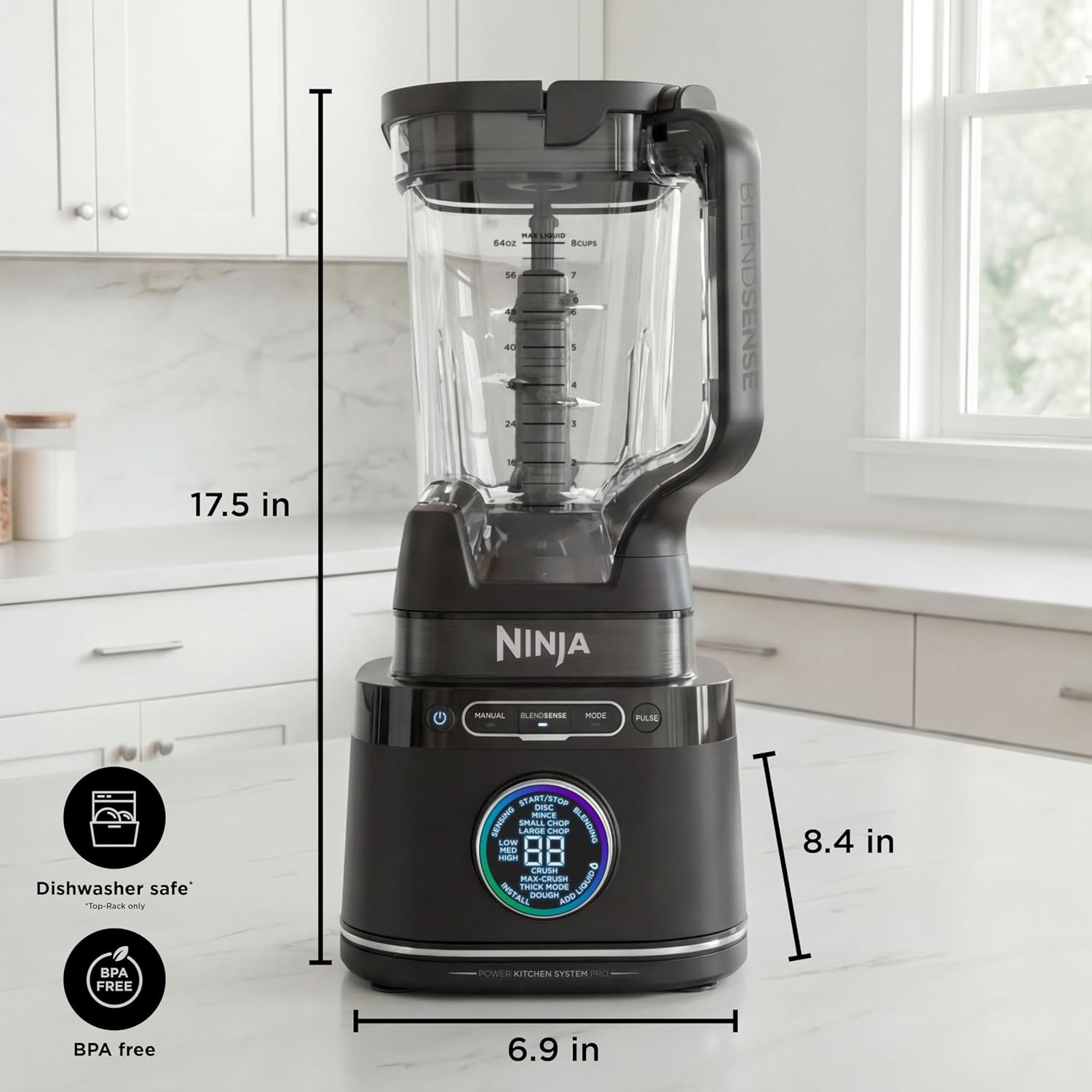 image:imageNinja Kitchen System BlendSense Tech 72 oz 1800PW Black TB401 BlendSense Tech for smoothies cookie dough salsa amp more 8cup processor bowl 24oz cup 1800 peak wattsNinja BlendSense Pro Kitchen System