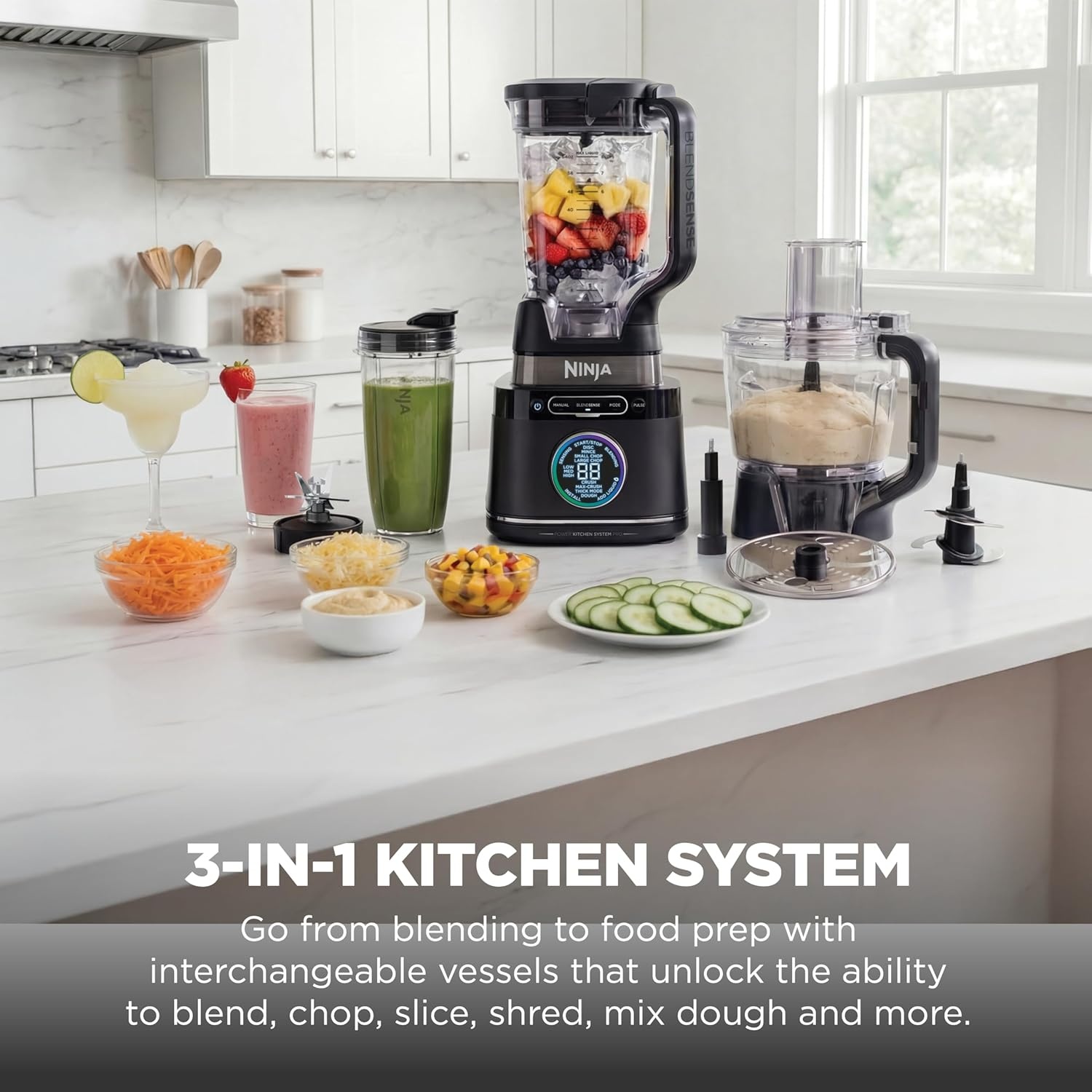 image:imageNinja Kitchen System BlendSense Tech 72 oz 1800PW Black TB401 BlendSense Tech for smoothies cookie dough salsa amp more 8cup processor bowl 24oz cup 1800 peak wattsNinja BlendSense Pro Kitchen System