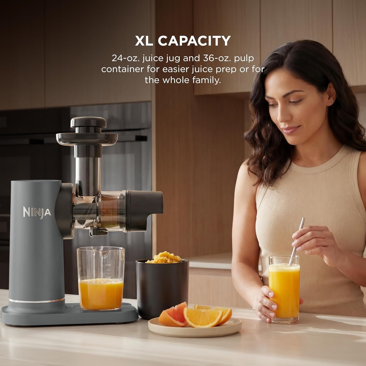 image:imageNinja NeverClog Cold Press Juicer 24oz Jug 36oz Pulp Silver JC151SL 150W hightorque auger juices fibrous fruits amp veggies Total Pulp Control 2 onetouch programs Dishwasher safeCharcoal