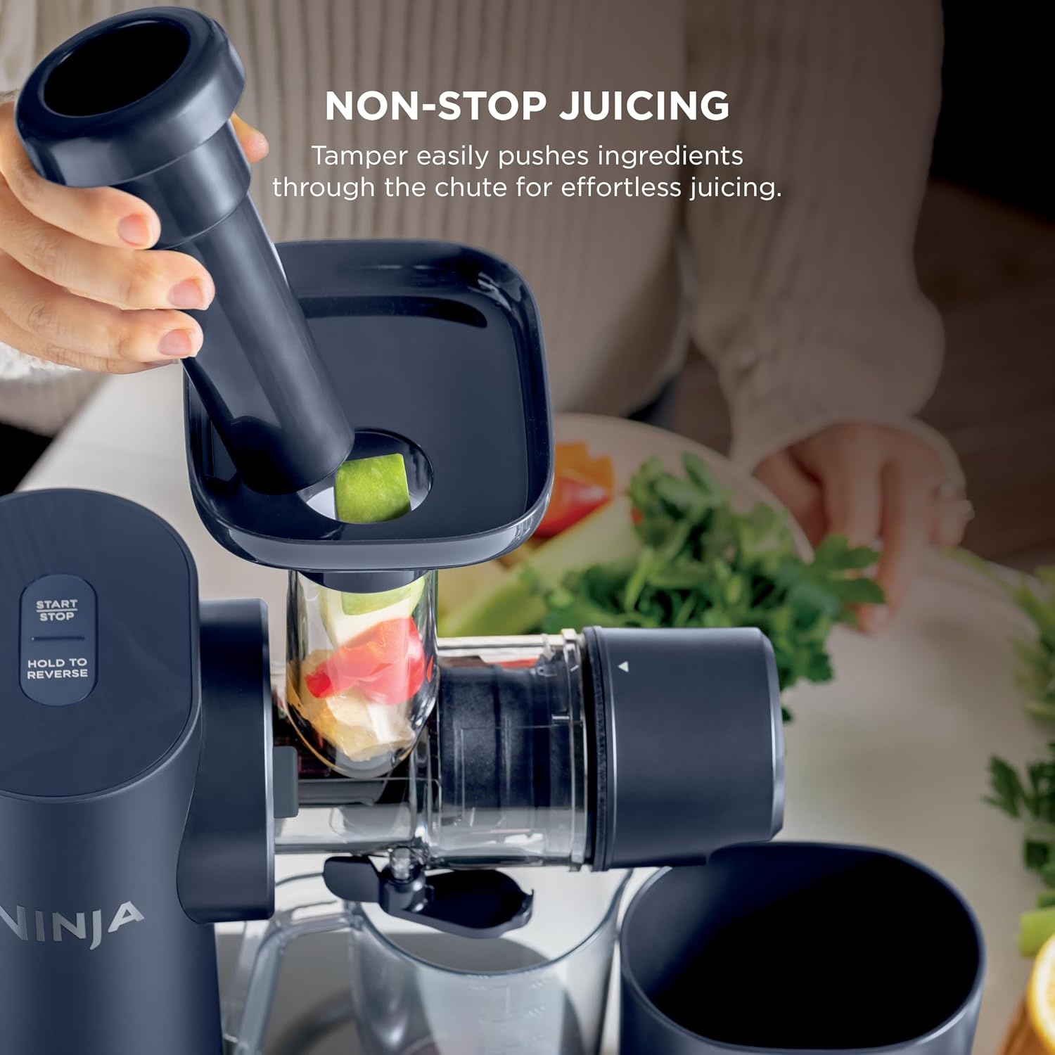 image:imageNinja NeverClog Cold Press Juicer 24oz Jug 36oz Pulp Silver JC151SL 150W hightorque auger juices fibrous fruits amp veggies Total Pulp Control 2 onetouch programs Dishwasher safeBlueberry