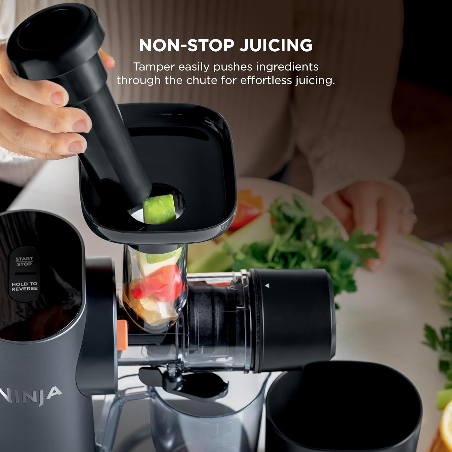 image:imageNinja NeverClog Cold Press Juicer 24oz Jug 36oz Pulp Silver JC151SL 150W hightorque auger juices fibrous fruits amp veggies Total Pulp Control 2 onetouch programs Dishwasher safeCharcoal