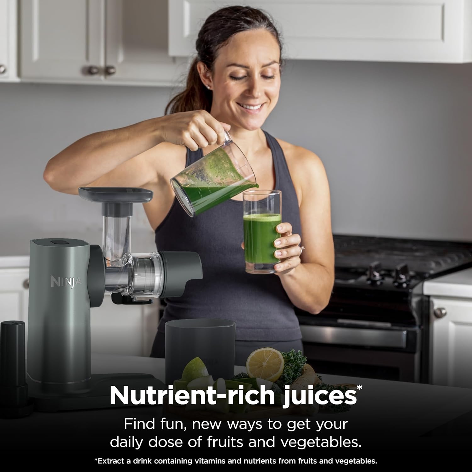 image:imageNinja NeverClog Cold Press Juicer 24oz Jug 36oz Pulp Silver JC151SL 150W hightorque auger juices fibrous fruits amp veggies Total Pulp Control 2 onetouch programs Dishwasher safeCharcoalShredder