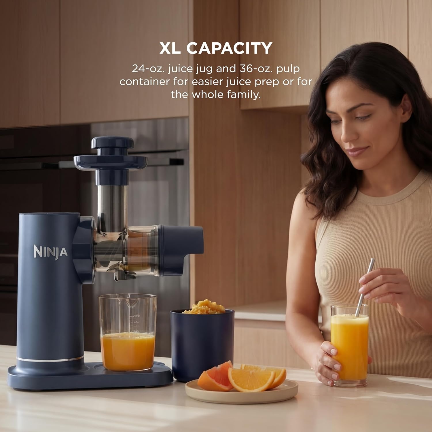 image:imageNinja NeverClog Cold Press Juicer 24oz Jug 36oz Pulp Silver JC151SL 150W hightorque auger juices fibrous fruits amp veggies Total Pulp Control 2 onetouch programs Dishwasher safeBlueberry