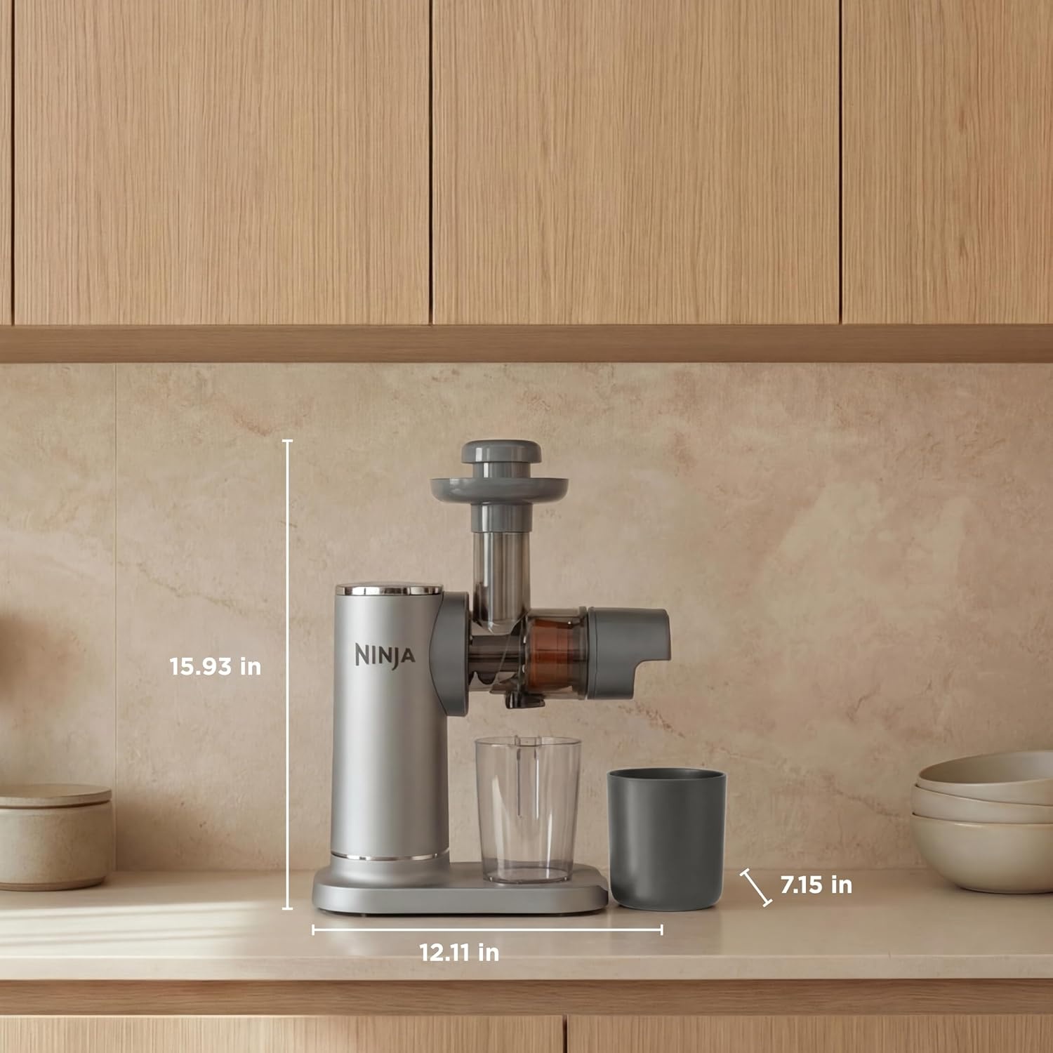 image:imageNinja NeverClog Cold Press Juicer 24oz Jug 36oz Pulp Silver JC151SL 150W hightorque auger juices fibrous fruits amp veggies Total Pulp Control 2 onetouch programs Dishwasher safeGray