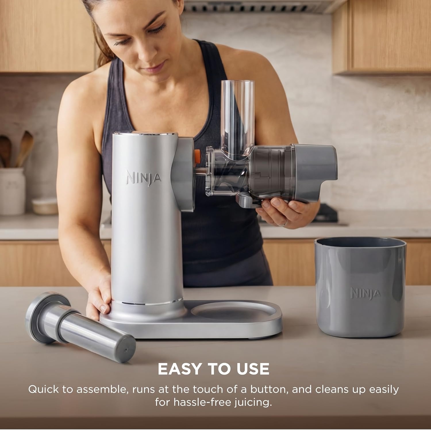 image:imageNinja NeverClog Cold Press Juicer 24oz Jug 36oz Pulp Silver JC151SL 150W hightorque auger juices fibrous fruits amp veggies Total Pulp Control 2 onetouch programs Dishwasher safeGray