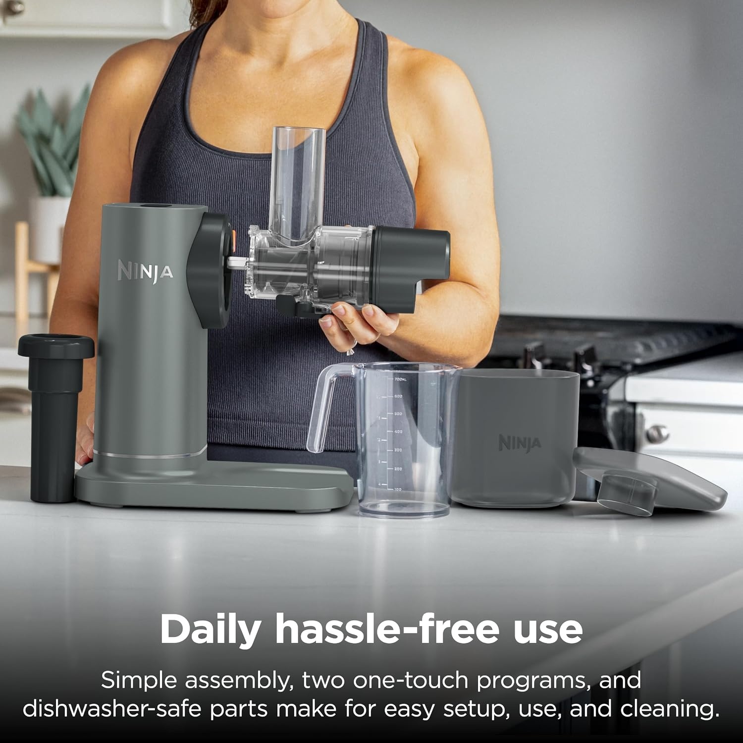 image:imageNinja NeverClog Cold Press Juicer 24oz Jug 36oz Pulp Silver JC151SL 150W hightorque auger juices fibrous fruits amp veggies Total Pulp Control 2 onetouch programs Dishwasher safeCharcoalShredder