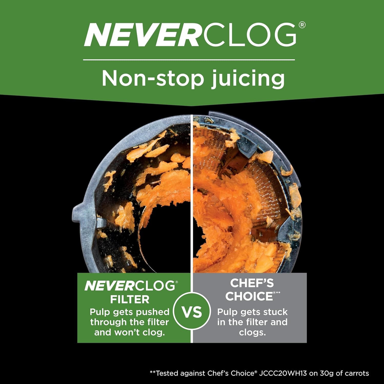 image:imageNinja NeverClog Cold Press Juicer 24oz Jug 36oz Pulp Silver JC151SL 150W hightorque auger juices fibrous fruits amp veggies Total Pulp Control 2 onetouch programs Dishwasher safeCharcoal