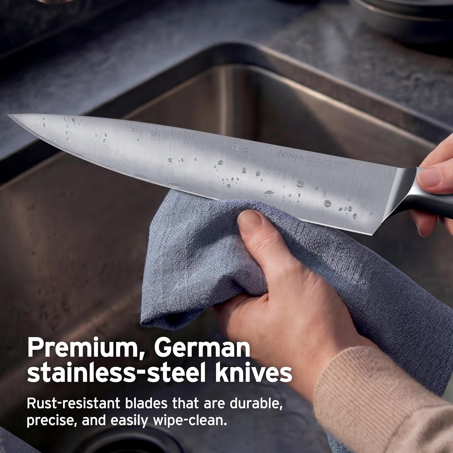 image:imageNinja NeverDull 10Pc German Steel Knife Set Black NK32010BK1 Stays razorsharp 10 years Premium German steel Removable sharpener stores in a drawer saving up to 35 more counter spaceCyberspace