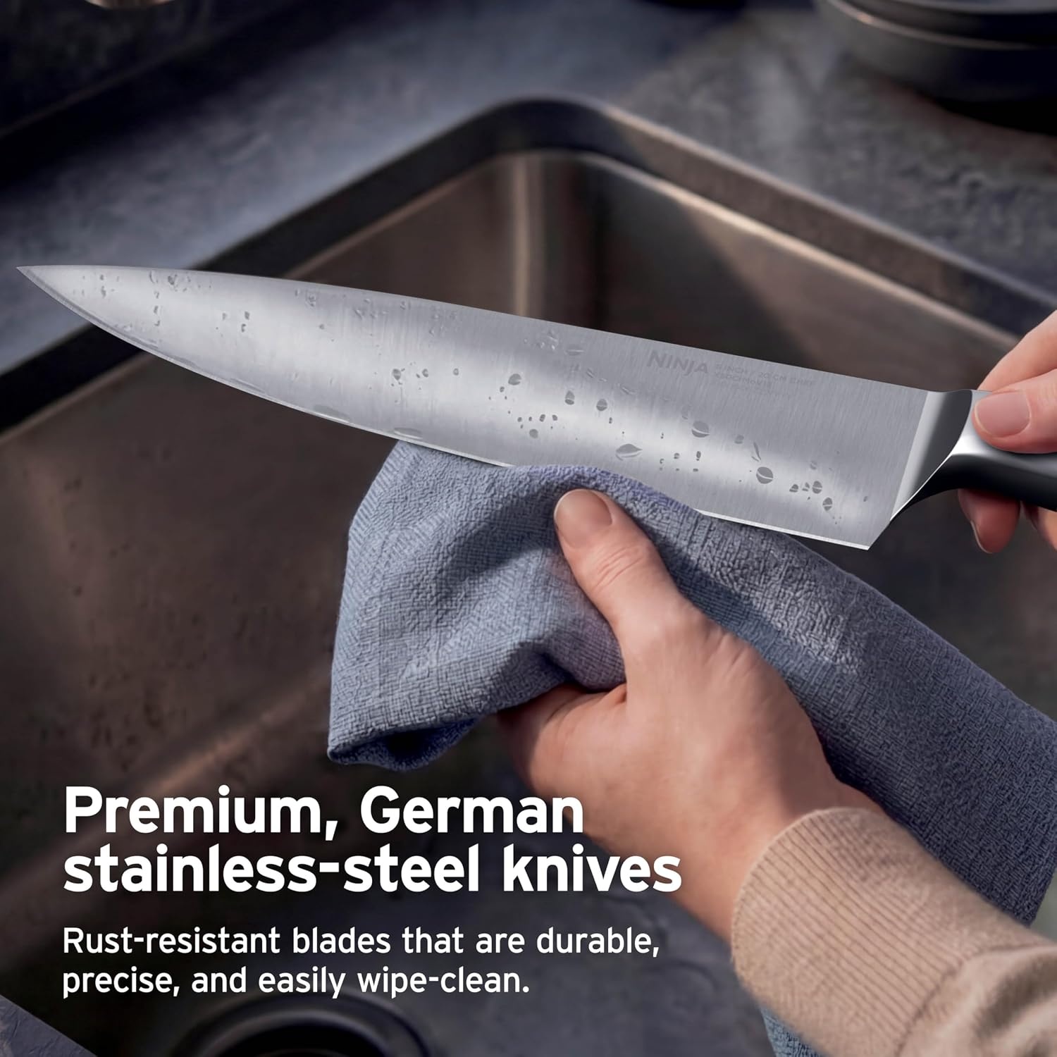 image:imageNinja NeverDull 10Pc German Steel Knife Set Black NK32010BK1 Stays razorsharp 10 years Premium German steel Removable sharpener stores in a drawer saving up to 35 more counter spaceStone