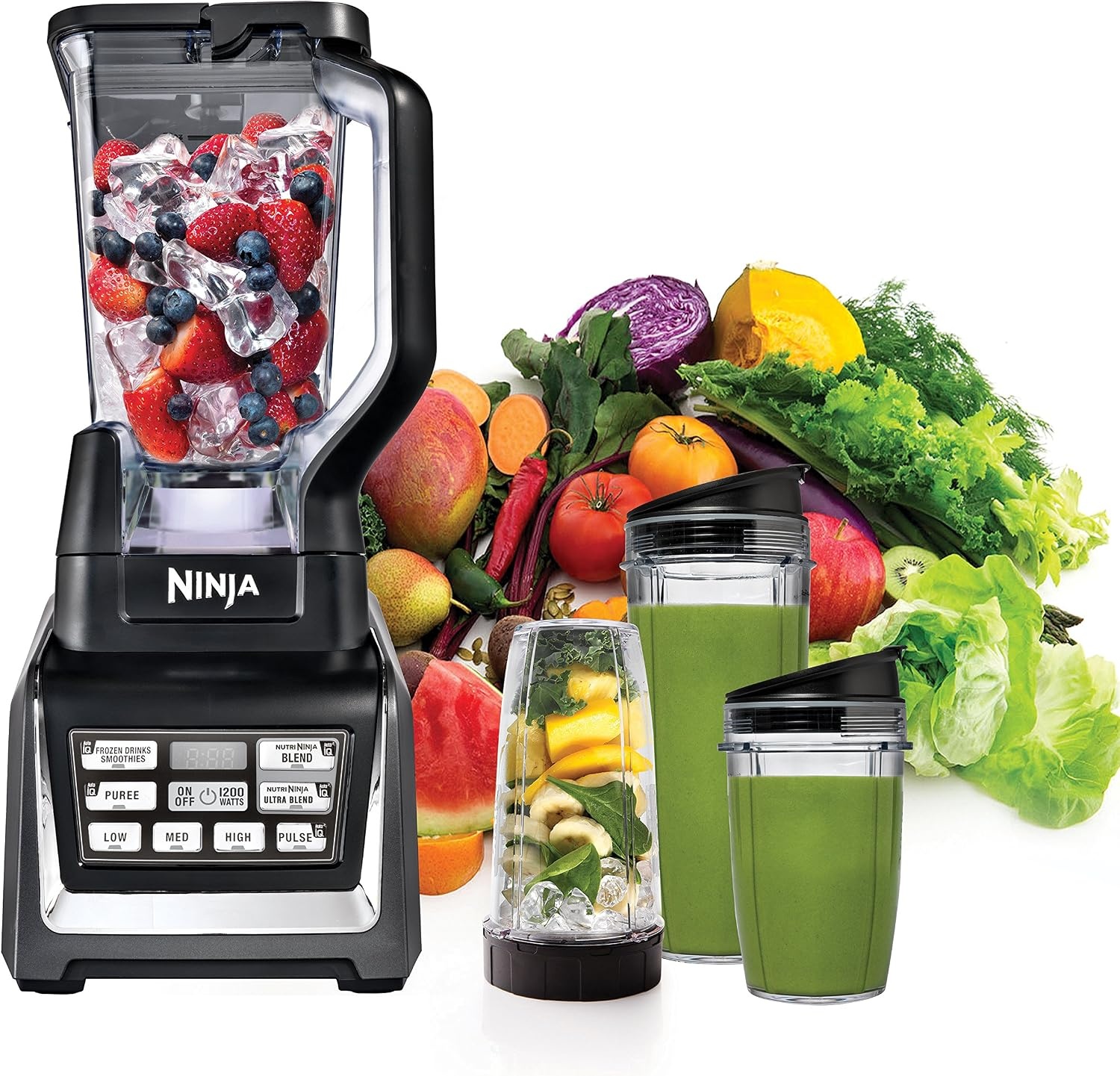 image:imageNinja Nutri Personal amp Countertop Blender 1200W AutoiQ Black BL642 AutoiQ base blends smoothies amp shakes 72oz pitcher plus 18 24 amp 32oz togo cups w spout lids Dishwasher safeNutriNinja Blender DUO