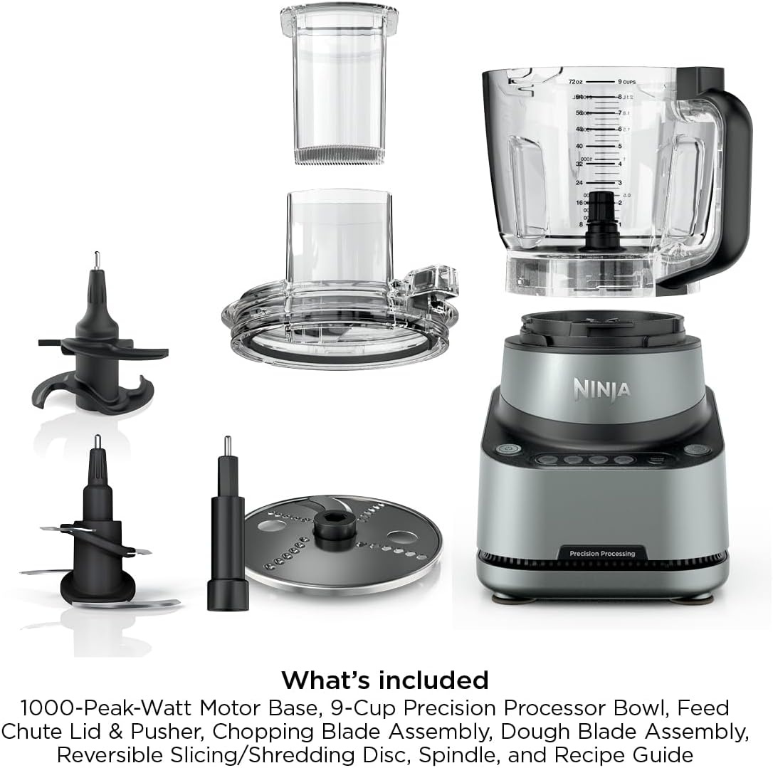 image:imageNinja PrecisionPro Food Processor amp Dough Mixer 1000PW 9Cup BZ601 AutoiQ presets for chopping slicingshredding pureeing amp dough 9cup bowl BPAfree dishwashersafe partsSilver