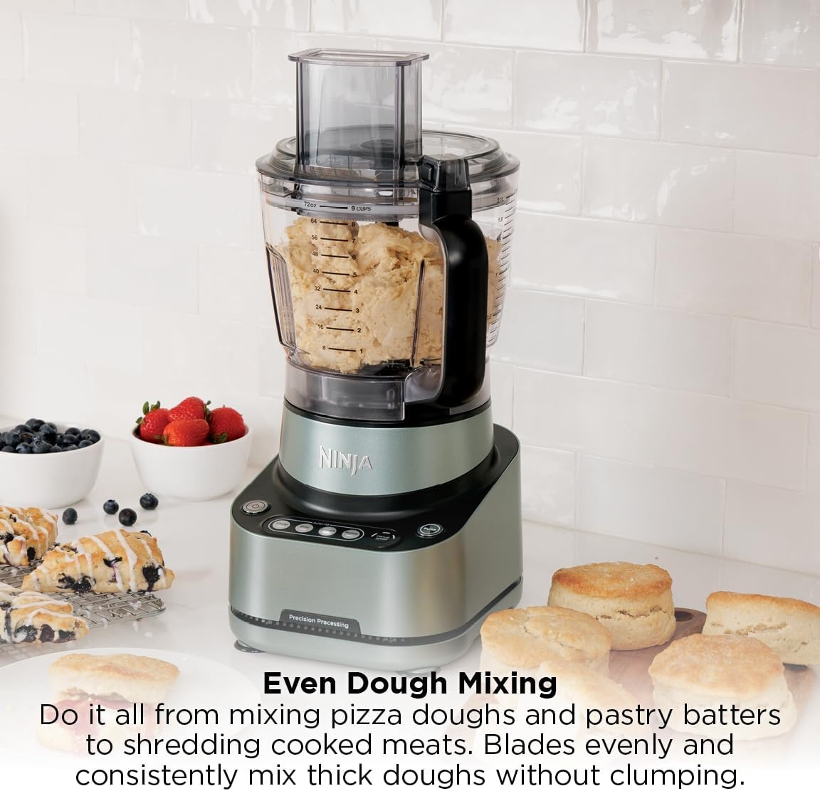 image:imageNinja PrecisionPro Food Processor amp Dough Mixer 1000PW 9Cup BZ601 AutoiQ presets for chopping slicingshredding pureeing amp dough 9cup bowl BPAfree dishwashersafe partsSilver