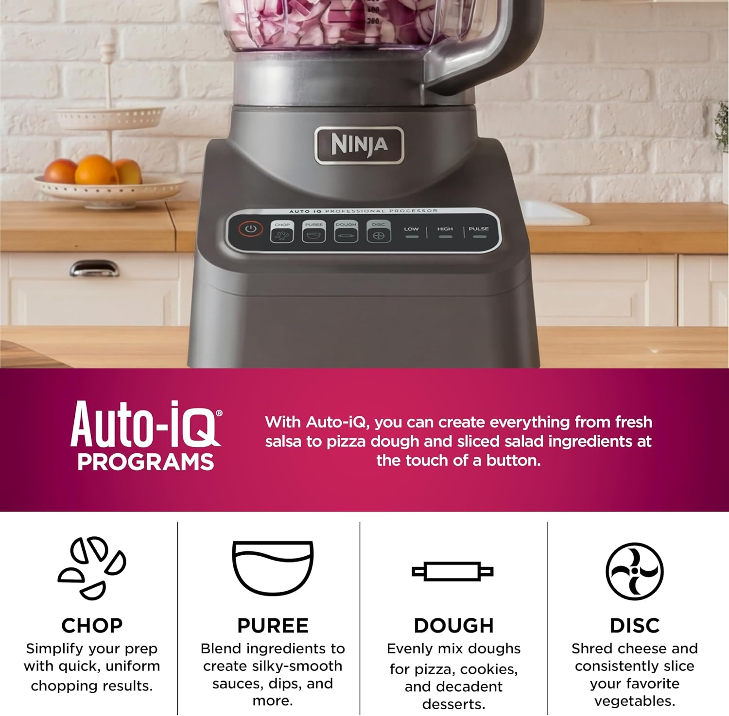 image:imageNinja PrecisionPro Food Processor amp Dough Mixer 1000PW 9Cup BZ601 AutoiQ presets for chopping slicingshredding pureeing amp dough 9cup bowl BPAfree dishwashersafe partsGrey