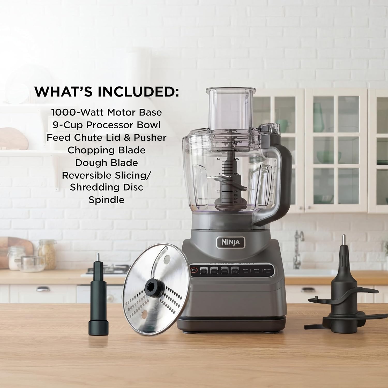 image:imageNinja PrecisionPro Food Processor amp Dough Mixer 1000PW 9Cup BZ601 AutoiQ presets for chopping slicingshredding pureeing amp dough 9cup bowl BPAfree dishwashersafe partsGrey