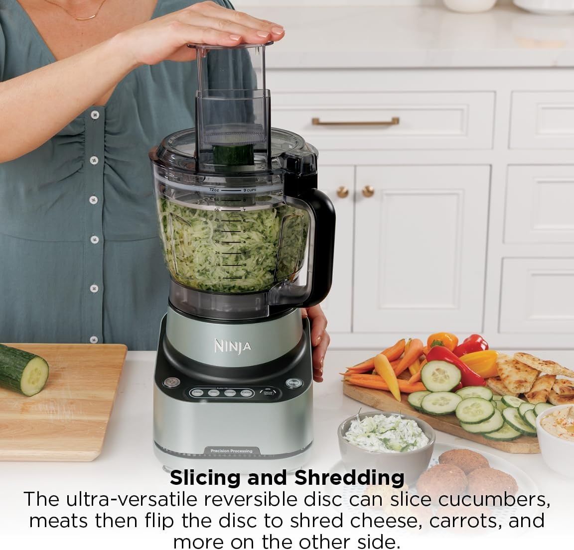 image:imageNinja PrecisionPro Food Processor amp Dough Mixer 1000PW 9Cup BZ601 AutoiQ presets for chopping slicingshredding pureeing amp dough 9cup bowl BPAfree dishwashersafe partsSilver