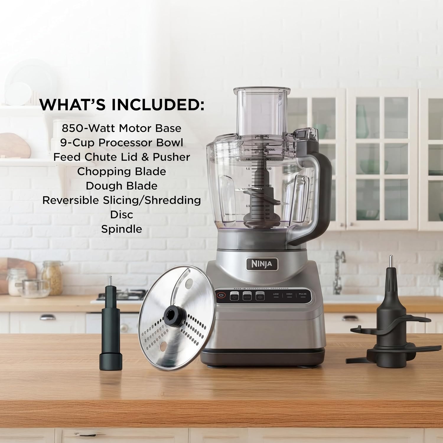 image:imageNinja Professional Plus Food Processor 850Watts With AutoiQ Preset Programs Chop Puree Dough Slice Shred With a 9Cup Capacity and a Silver Stainless Finish BN600C Canadian Version