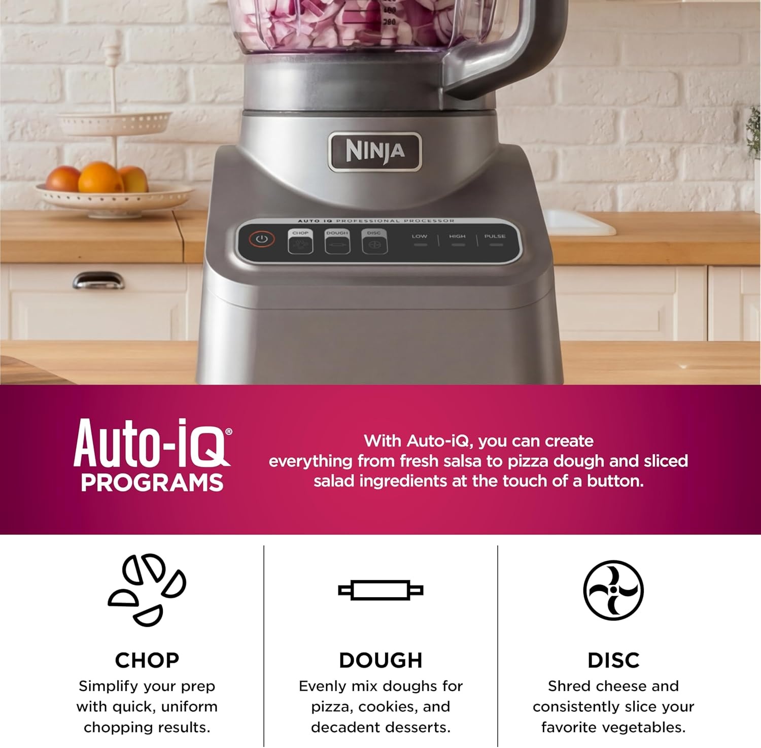 image:imageNinja Professional Plus Food Processor 850Watts With AutoiQ Preset Programs Chop Puree Dough Slice Shred With a 9Cup Capacity and a Silver Stainless Finish BN600C Canadian Version