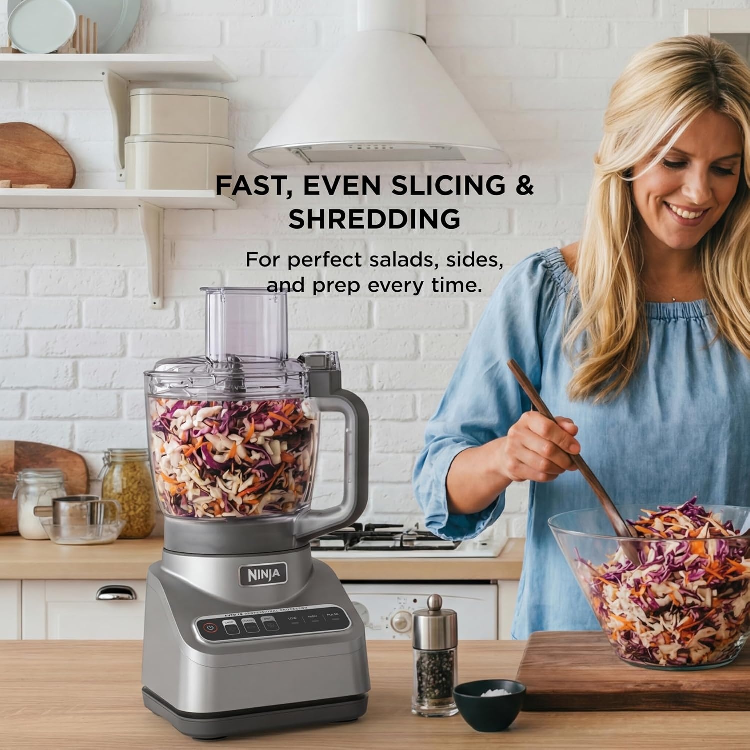 image:imageNinja Professional Plus Food Processor 850Watts With AutoiQ Preset Programs Chop Puree Dough Slice Shred With a 9Cup Capacity and a Silver Stainless Finish BN600C Canadian Version