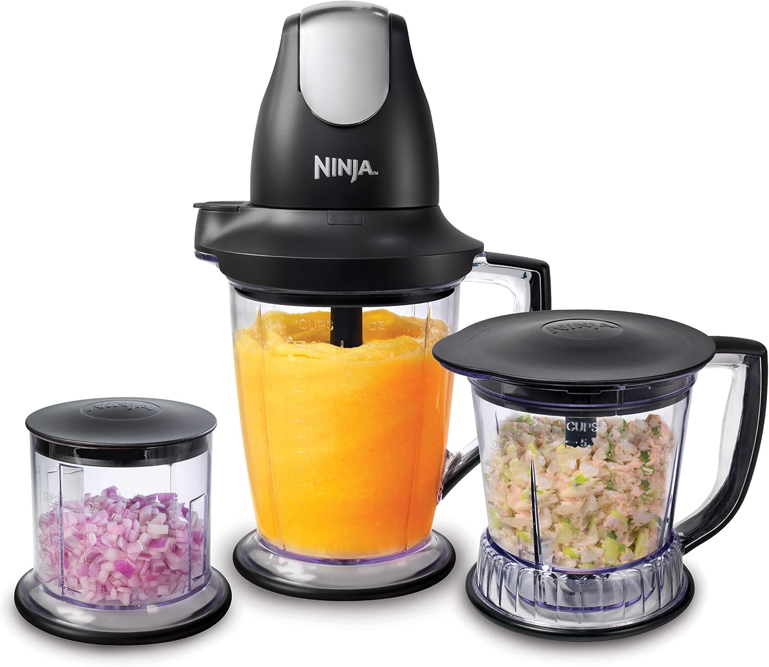 image:imageNinja QB1004 BlenderFood Processor with 450Watt Base 48oz Pitcher 16oz Chopper Bowl and 40oz Processor Bowl for Shakes Smoothies and Meal PrepBlackBlack