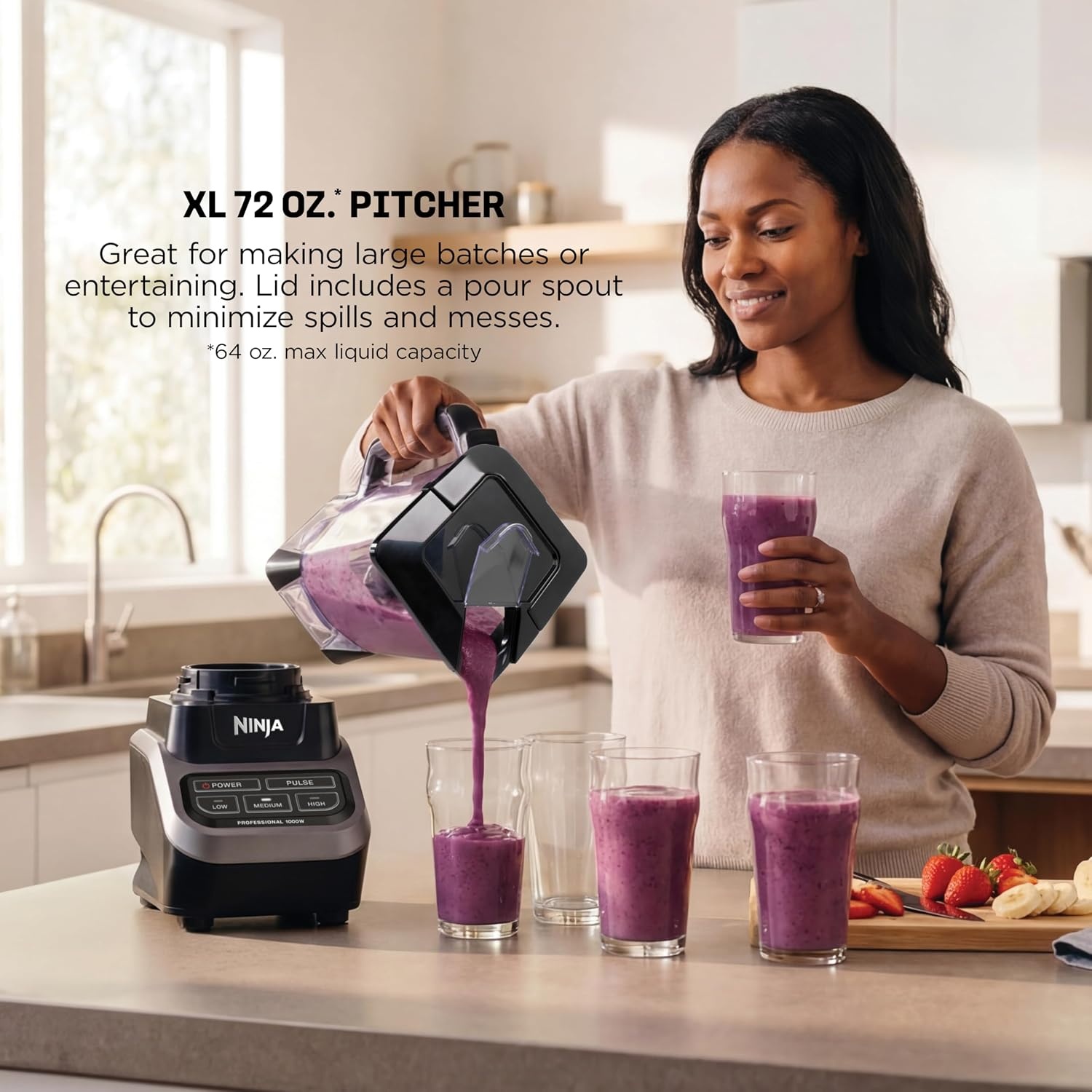 image:imageNinja UltraCrush Professional Blender 1000W 72oz Pitcher 3 Speeds BP201 1000W Total Crushing blades power through ice amp fruit XL 72oz pitcher 3 manual speeds plus pulse Dishwasher safeBlackGray