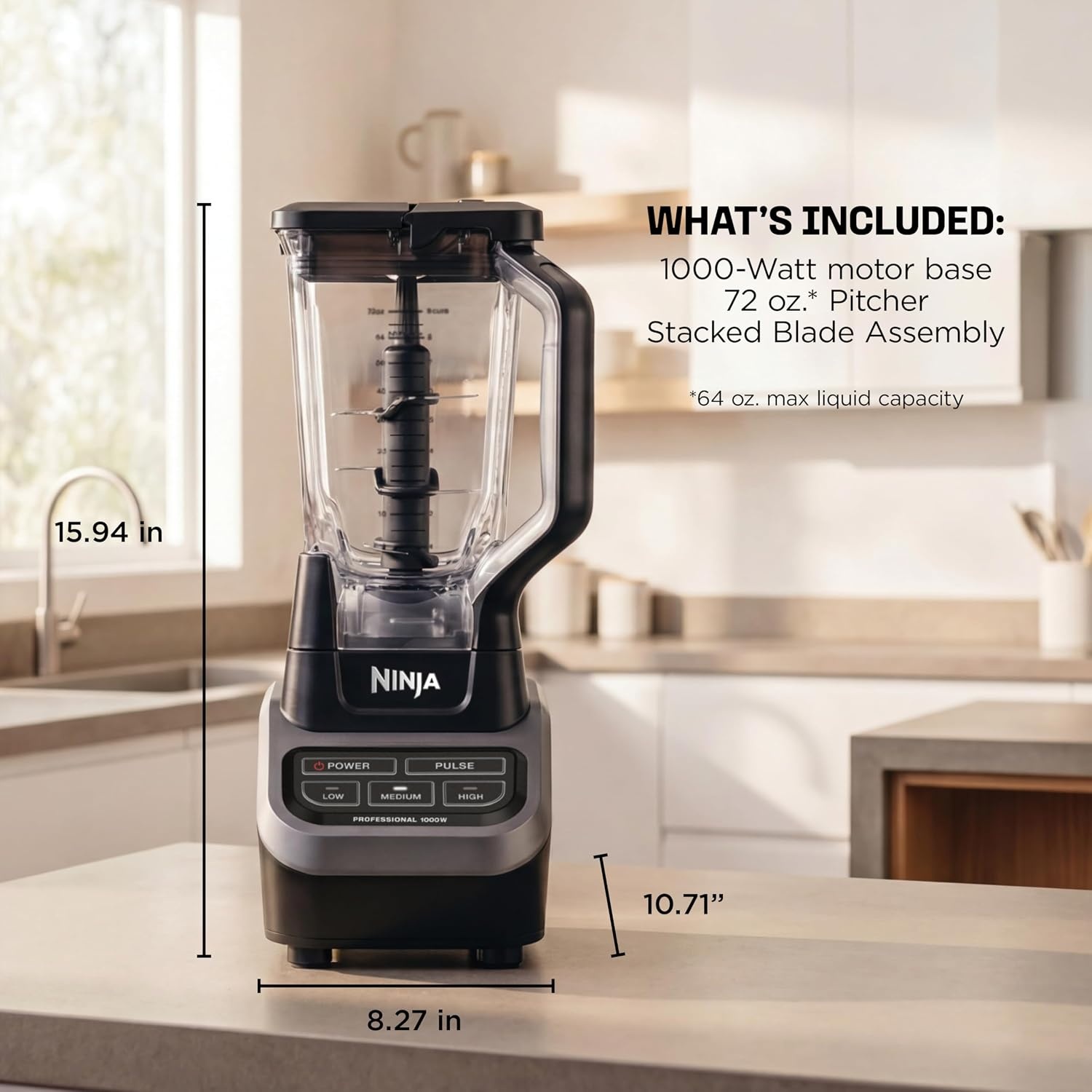 image:imageNinja UltraCrush Professional Blender 1000W 72oz Pitcher 3 Speeds BP201 1000W Total Crushing blades power through ice amp fruit XL 72oz pitcher 3 manual speeds plus pulse Dishwasher safeBlackGray