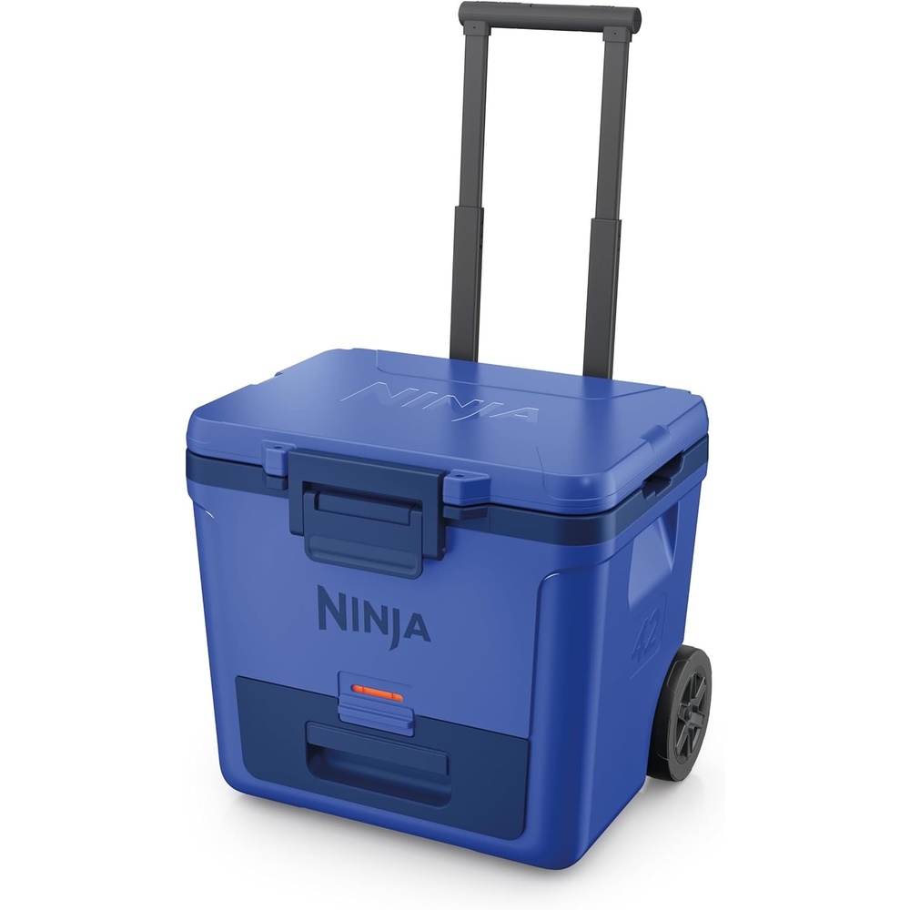 image:imageNinja FrostVault 30qt Cooler with Wheels Dry Storage Lakeshore Blue Ninja FrostVaults 30qt capacity holds 48 cans keeps food cool amp dry and rolls easily on allterrain wheelsLuminous Blue