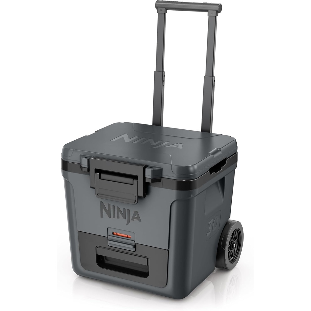 image:imageNinja FrostVault 30qt Cooler with Wheels Dry Storage Lakeshore Blue Ninja FrostVaults 30qt capacity holds 48 cans keeps food cool amp dry and rolls easily on allterrain wheelsCharcoal Grey