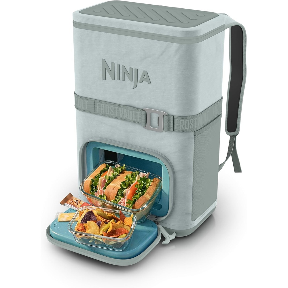image:imageNinja FrostVault Go Soft Backpack Cooler Dry Storage Birch Beige Ninja FrostVault Go soft cooler stays cool for hours with a leakproof easyaccess lid and carries like a backpackSoft Sage