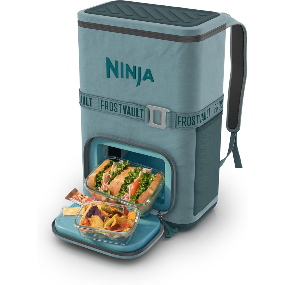 image:imageNinja FrostVault Go Soft Backpack Cooler Dry Storage Birch Beige Ninja FrostVault Go soft cooler stays cool for hours with a leakproof easyaccess lid and carries like a backpackHalocline Green