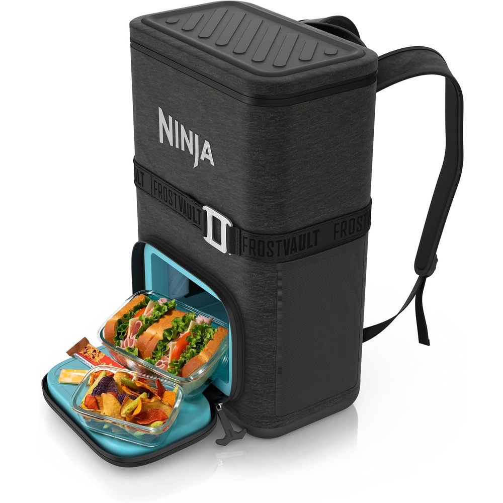 image:imageNinja FrostVault Go Soft Backpack Cooler Dry Storage Birch Beige Ninja FrostVault Go soft cooler stays cool for hours with a leakproof easyaccess lid and carries like a backpackDark Grey