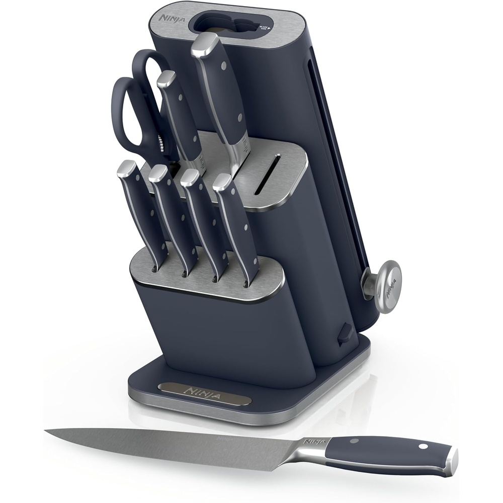 image:imageNinja NeverDull 10Pc German Steel Knife Set Black NK32010BK1 Stays razorsharp 10 years Premium German steel Removable sharpener stores in a drawer saving up to 35 more counter spaceCyberspace
