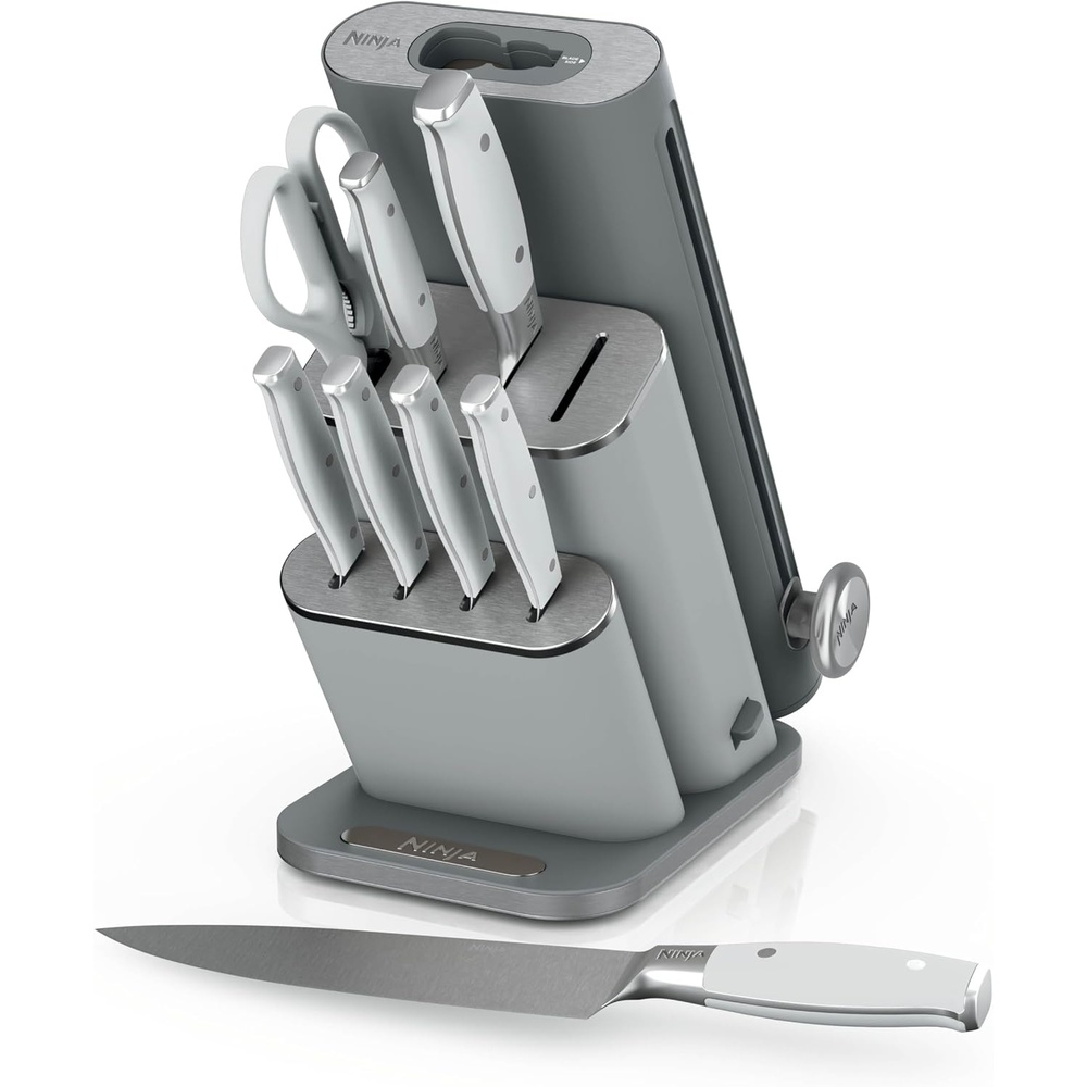 image:imageNinja NeverDull 10Pc German Steel Knife Set Black NK32010BK1 Stays razorsharp 10 years Premium German steel Removable sharpener stores in a drawer saving up to 35 more counter spaceLight Grey