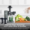 Ninja NeverClog Cold Press Juicer, 24oz Jug, 36oz Pulp, Silver, JC151SL | 150W high-torque auger juices fibrous fruits & veggies. Total Pulp Control, 2 one-touch programs. Dishwasher safe.(Charcoal+Shredder)