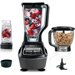 Ninja Mega Kitchen System, 1500W, 72oz Pitcher, 8-Cup, Black, BL770AMZ | 1500W all-in-one blends smoothies, processes salsa & dough. 72-oz pitcher, 8-cup processor bowl, (2) 16-oz cups.