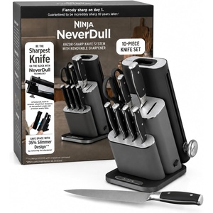 Ninja® NeverDull® 10-Pc German Steel Knife Set, Black, NK32010BK1 | Stays razor-sharp 10+ years. Premium German steel. Removable sharpener stores in a drawer saving up to 35% more counter space(Black)