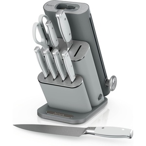 Ninja® NeverDull® 10-Pc German Steel Knife Set, Black, NK32010BK1 | Stays razor-sharp 10+ years. Premium German steel. Removable sharpener stores in a drawer saving up to 35% more counter space(Light Grey)