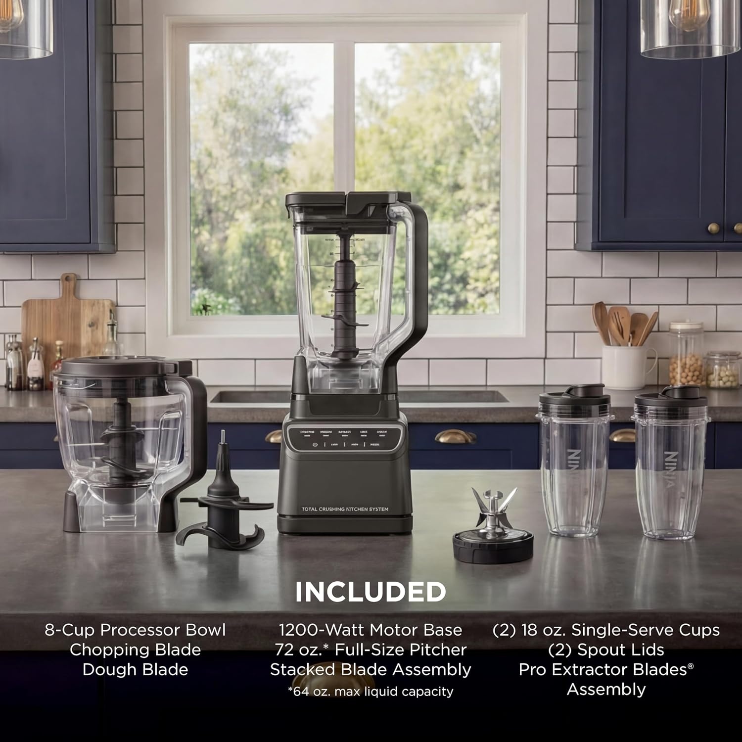 image:imageNinja BL660 Professional Compact Smoothie amp Food Processing Blender 1100Watts 3 Functions for Frozen Drinks Smoothies Sauces amp More 72oz Pitcher 2 16oz ToGo Cups amp Spout Lids GrayTotalCrush Kitchen System Pro