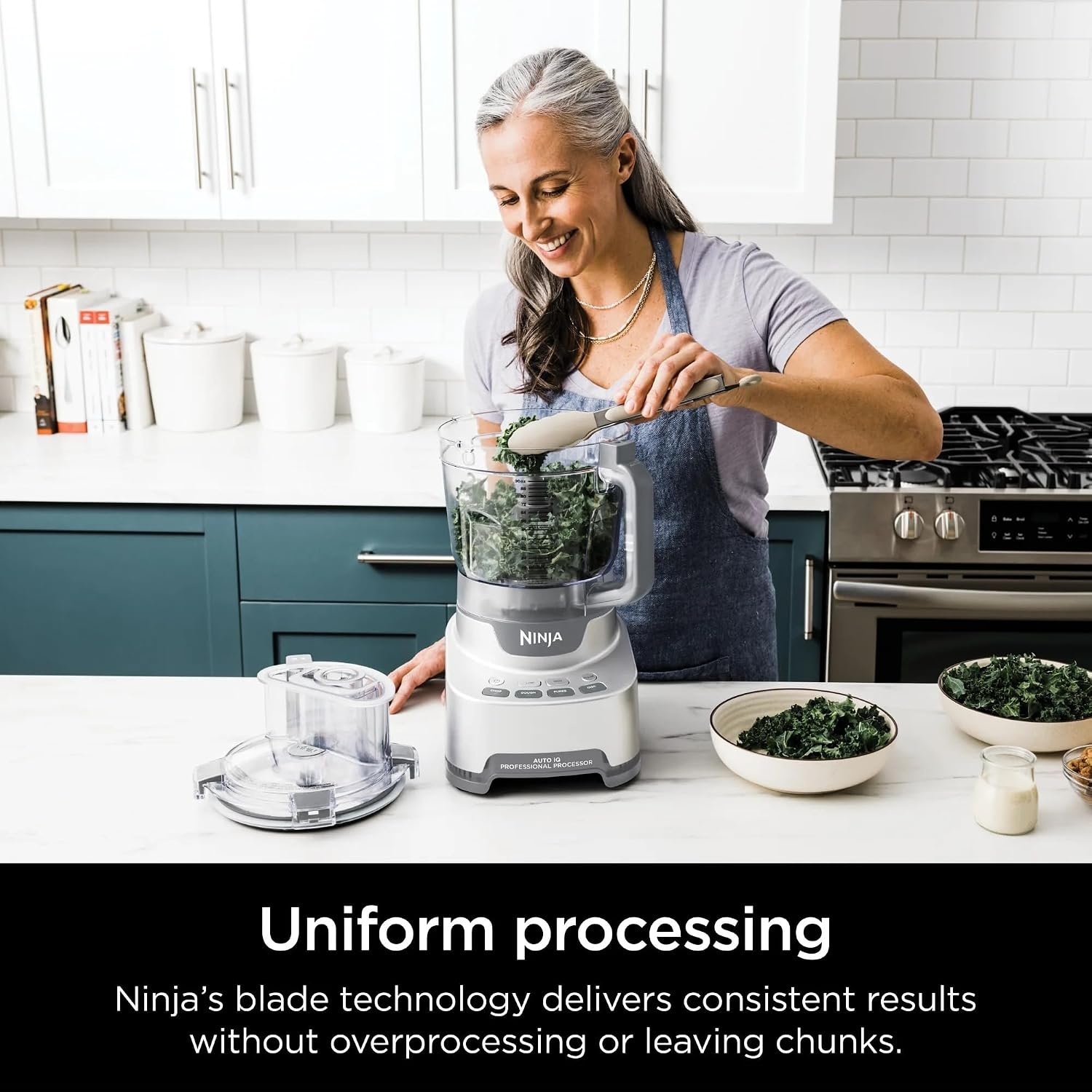 image:imageNinja NF700 Professional XL Food Processor 1000 Watts 4in1 Chopping SlicingShredding Purees Dough 12Cup Processor Bowl Silver Renewed