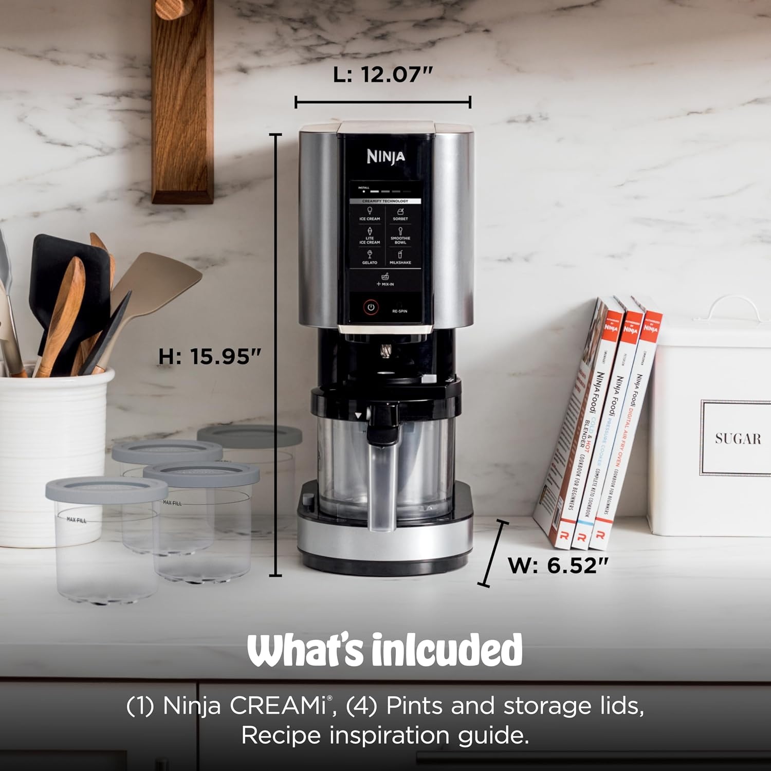image:imageNinja CREAMi Ice Cream Maker Bundle Includes 416 oz Tubs for Gelato Mixins Milkshakes Sorbet Smoothie Bowls amp More 7 OneTouch Programs Compact Size Perfect for Kids SilverSilver 4 Pints