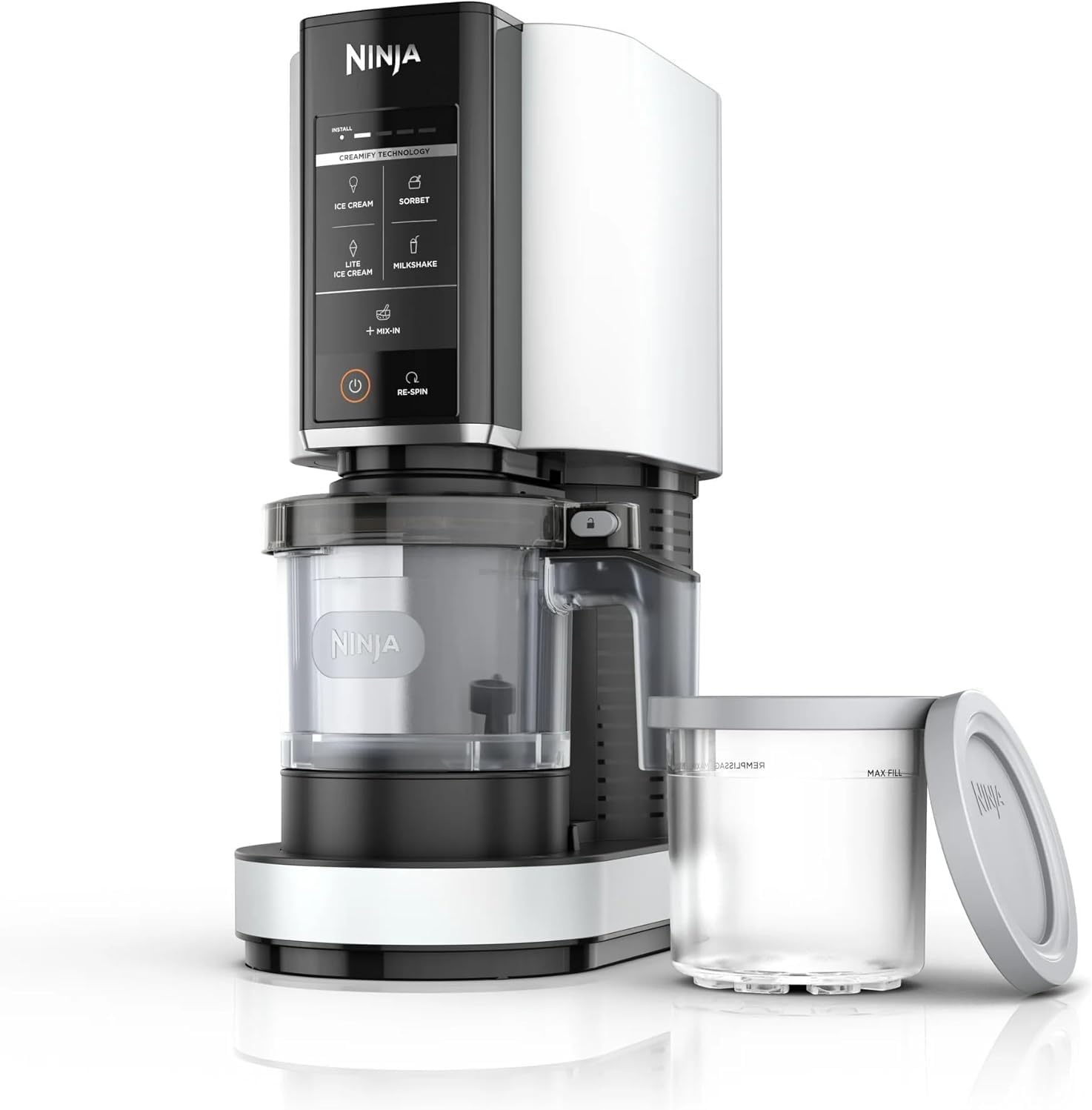 image:imageNinja CREAMi Ice Cream Maker 5 OneTouch Programs Includes 2 16oz Pints with Lids Transform Frozen Bases to Ice Cream Sorbets Milkshakes Vegan DairyFree Options NC300 White Renewed