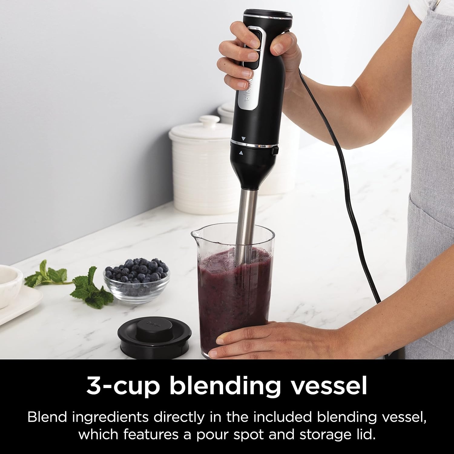 image:imageNinja Immersion Blender amp Whisk 4 Speeds 4oz Cup Deep Navy CI201NDBlack