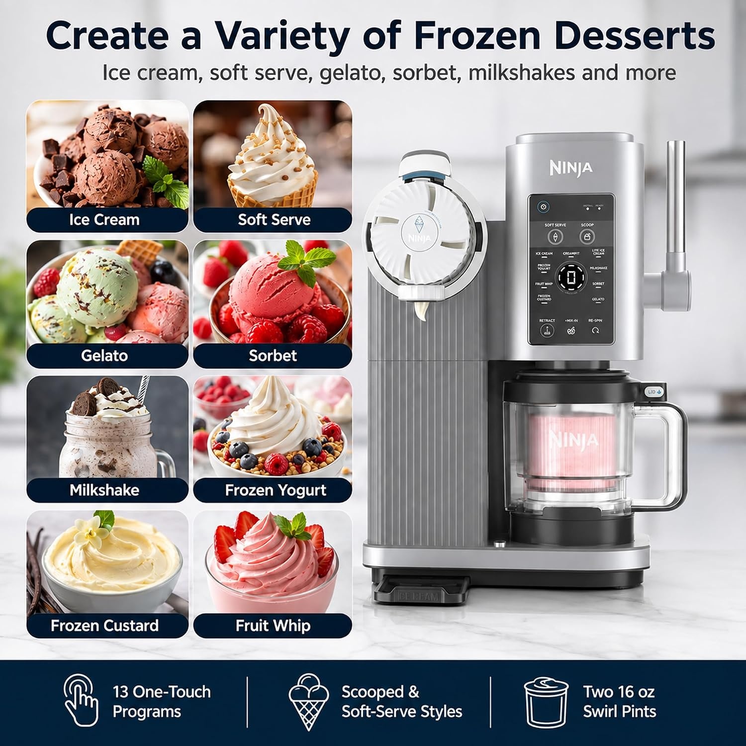 image:imageNinja NC701 CREAMi Swirl 13in1 Soft Serve Ice Cream Machine Renewed Bundle with 2 YR CPS Enhanced Protection Pack