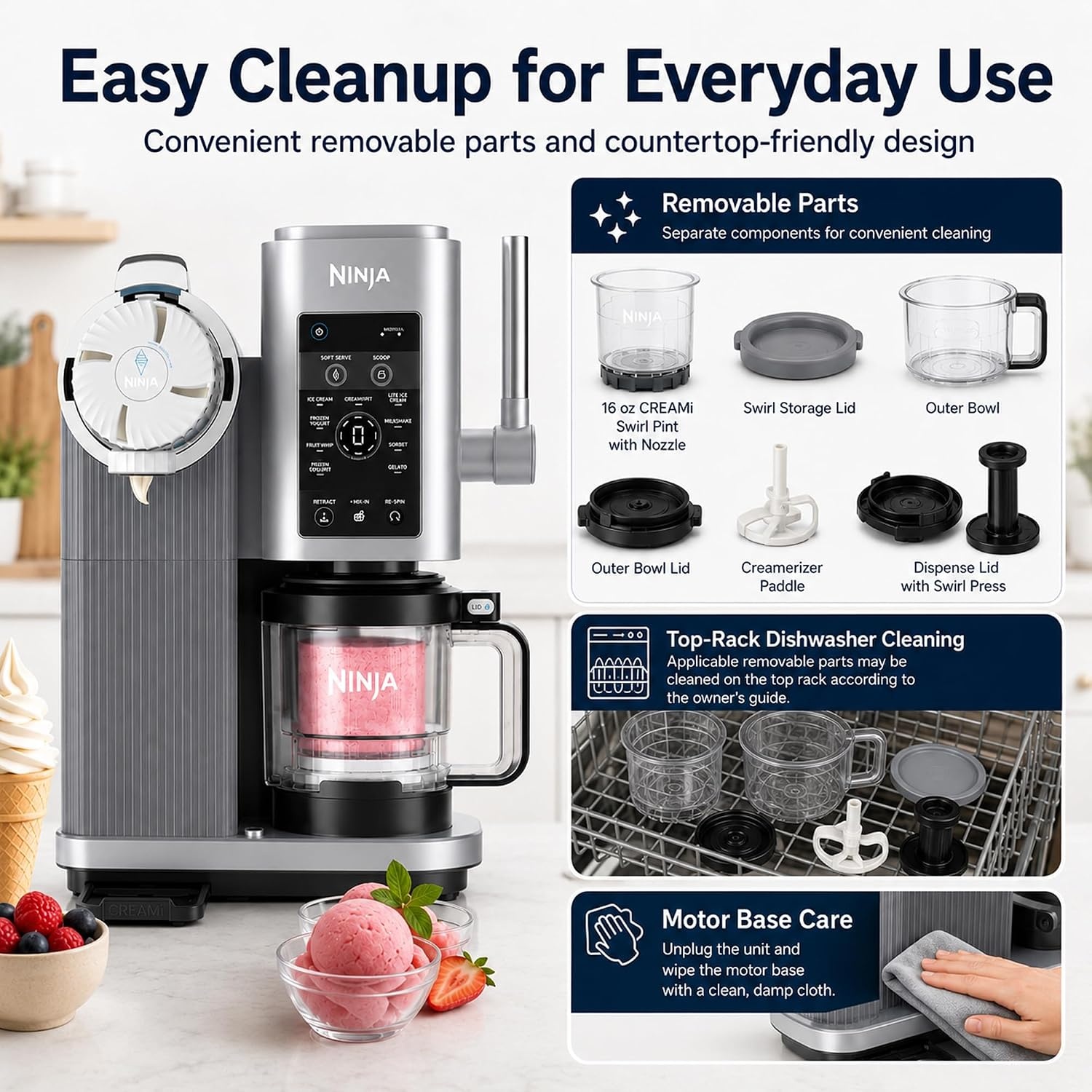image:imageNinja NC701 CREAMi Swirl 13in1 Soft Serve Ice Cream Machine Renewed Bundle with 2 YR CPS Enhanced Protection Pack