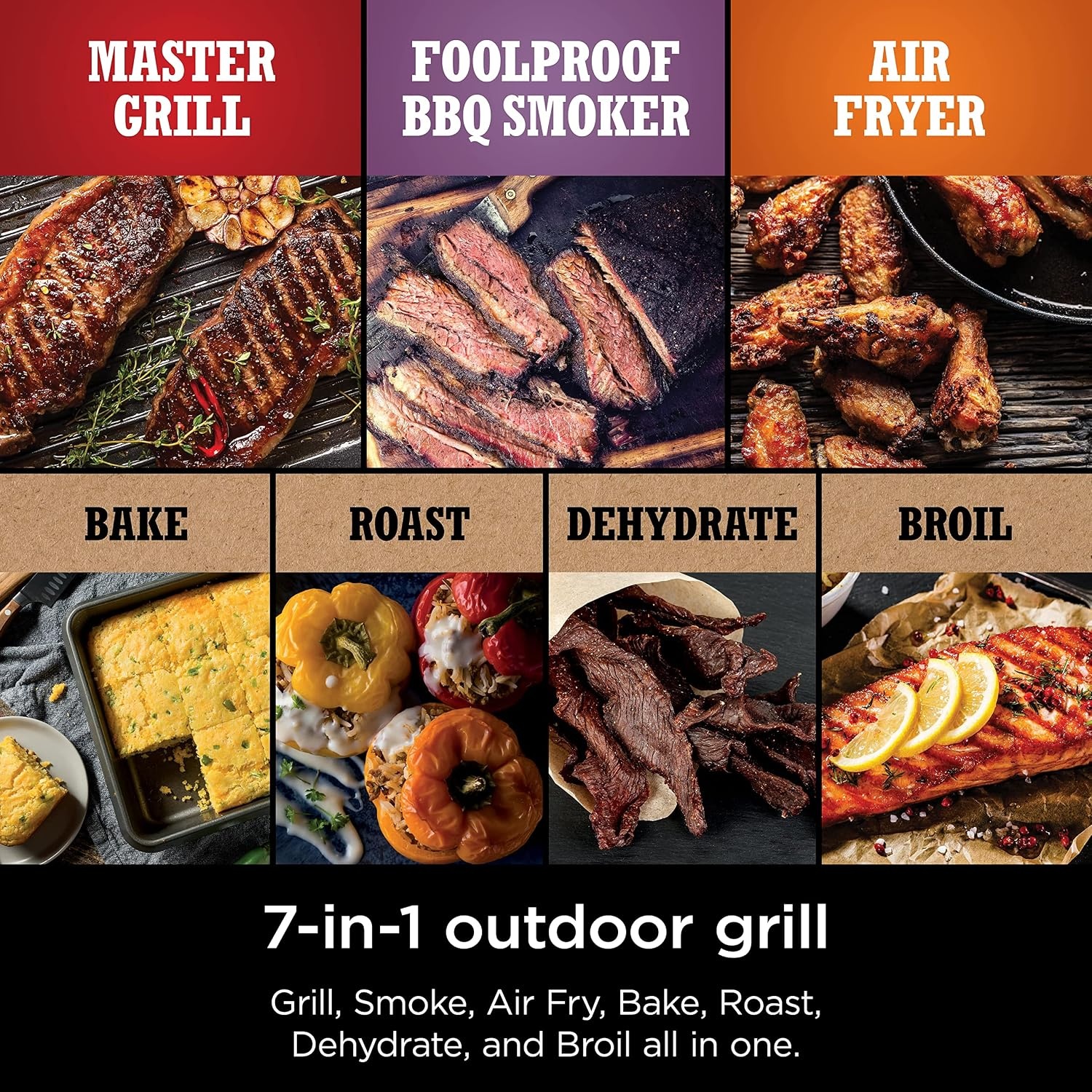 image:imageNinja OG751 Woodfire Pro Outdoor Grill with BuiltIn Thermometer 7in1 Master Grill BBQ SmokerampOutdoor Air Fryer plus BakeRoast DehydrateampBroilWoodfire Technologywith All Purpose Blend Pellets2lb Robust Sample Pellets