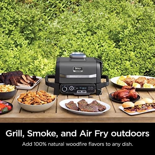 image:imageNinja OG751 Woodfire Pro Outdoor Grill with BuiltIn Thermometer 7in1 Master Grill BBQ SmokerampOutdoor Air Fryer plus BakeRoast DehydrateampBroilWoodfire Technologywith All Purpose Blend PelletsCover 2lb Pellets Stand