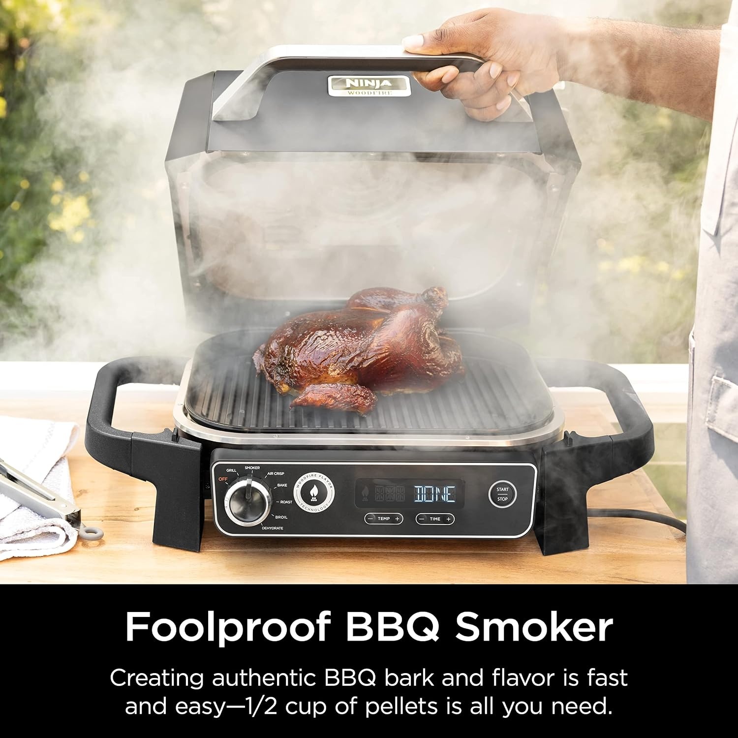 image:imageNinja OG751 Woodfire Pro Outdoor Grill with BuiltIn Thermometer 7in1 Master Grill BBQ SmokerampOutdoor Air Fryer plus BakeRoast DehydrateampBroilWoodfire Technologywith All Purpose Blend Pellets2lb Robust Sample Pellets