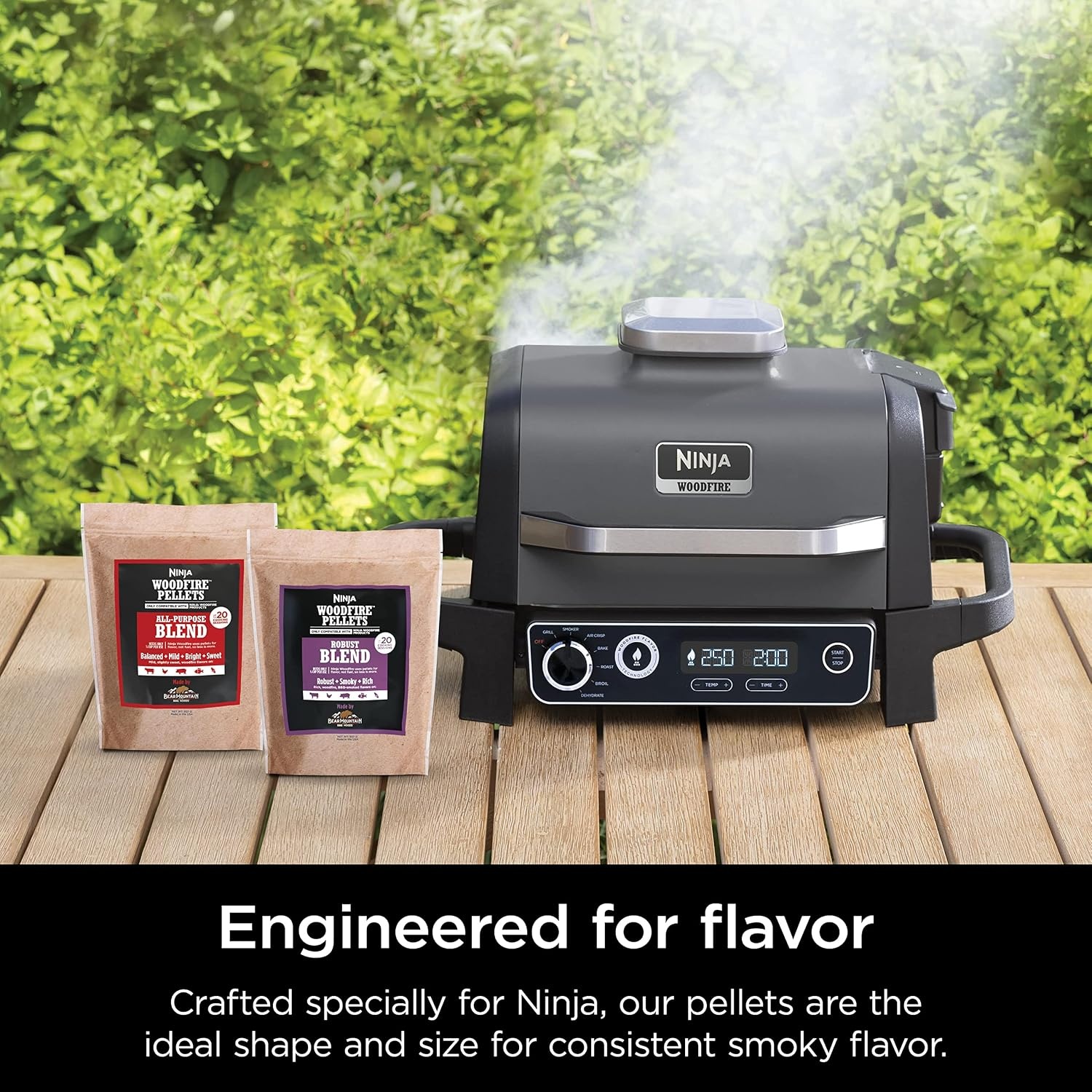 image:imageNinja OG751 Woodfire Pro Outdoor Grill with BuiltIn Thermometer 7in1 Master Grill BBQ SmokerampOutdoor Air Fryer plus BakeRoast DehydrateampBroilWoodfire Technologywith All Purpose Blend Pellets2lb Robust Sample Pellets