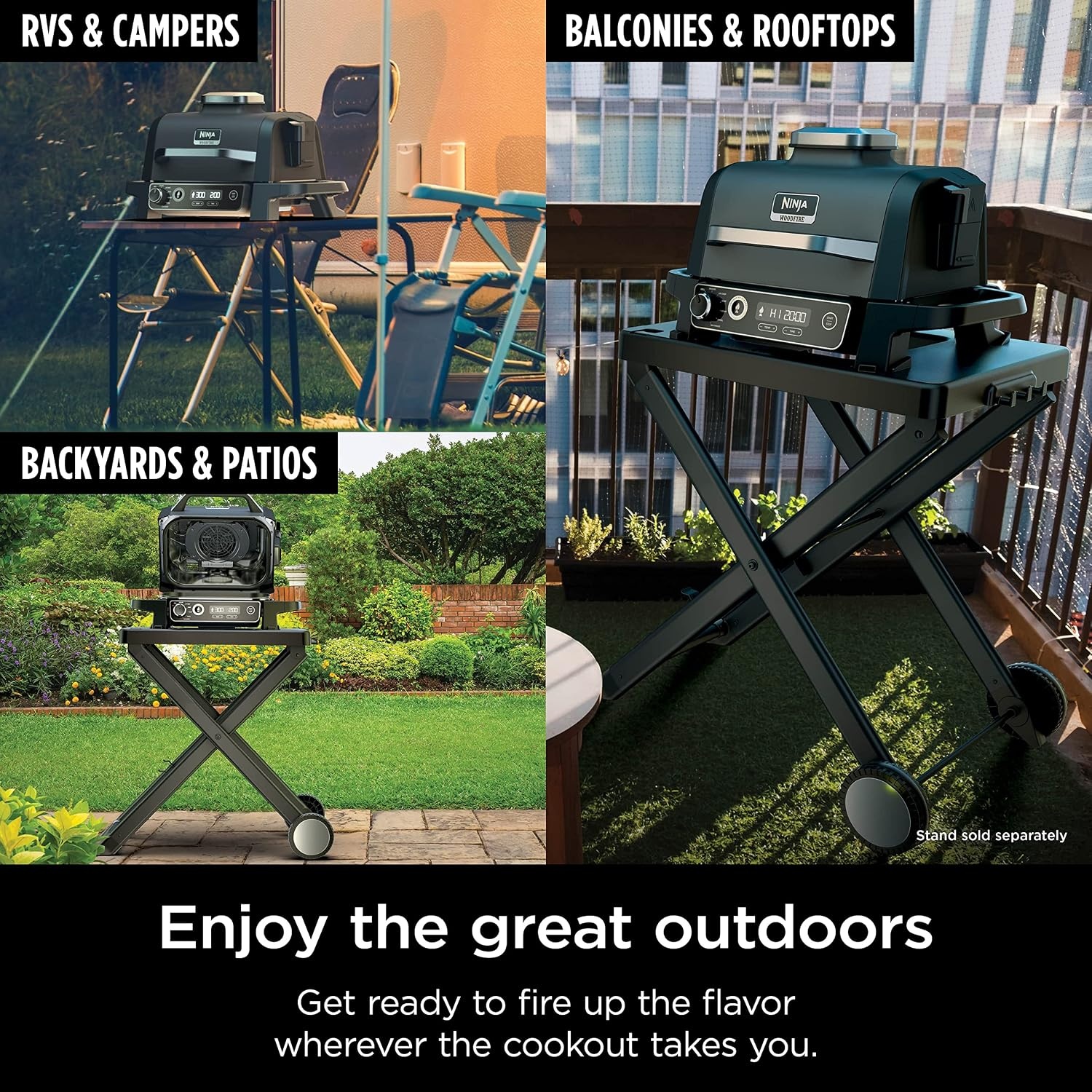 image:imageNinja OG751 Woodfire Pro Outdoor Grill with BuiltIn Thermometer 7in1 Master Grill BBQ SmokerampOutdoor Air Fryer plus BakeRoast DehydrateampBroilWoodfire Technologywith All Purpose Blend Pellets2lb Robust Sample Pellets